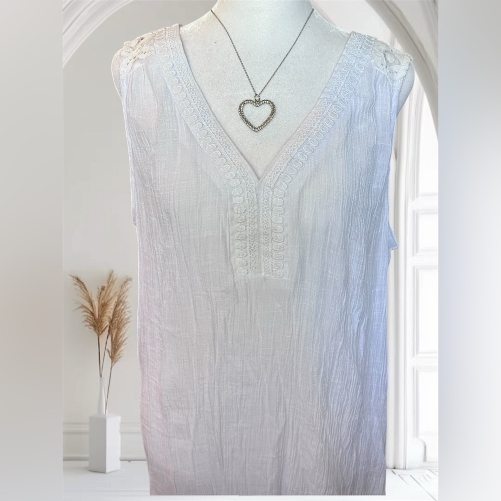 Perseption Women's 3X White Lace V-Neck Sleeveless Rayon Boho Blouse Top
